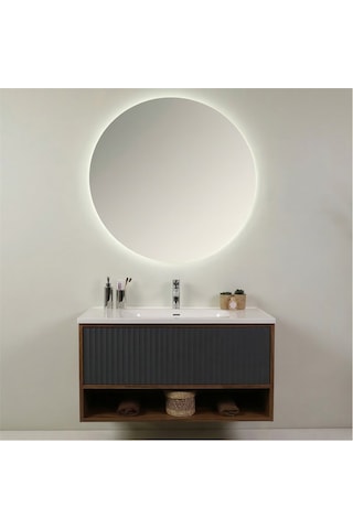 Kobos Elegant 100 Cm Banyo Dolabı Seti Miling Oak + Argento Antrasit
