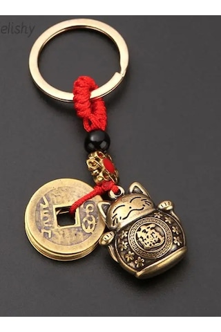 Feng Shui Bereket Ve Şans Kedisi Anahtarlığı Maneki Neko Figürlü Anahtarlık