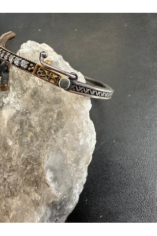 Otantik Çiçek Figürlü Gümüş Bileklik Yakut Zirkon Taşlı Kilitli