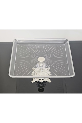 Atabey Home Döküm Ayaklı Kare Servis Tabağı Gümüş Ayak