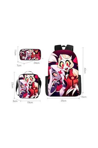 Öğrenci Sırt Çantası Karikatür Sırt Çantası Üç Parçalı Sırt Çantası Omuz Çantası Kalem Kutusu Çanta, 42x29x16cm Çanta 42x29x16cm Siyah