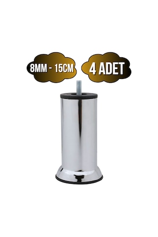 Metal Ayak Vidalı Pasolu Mobilya Yatak Koltuk Baza Ayağı Metal 4 Adet 15cm 8mm Vidalı Krom