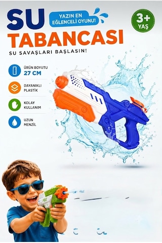 27 Cm Pompalı Büyük Su Tabancası - 600 Ml Su Kapasiteli Geniş Hazneli Yaz Oyuncağı Su