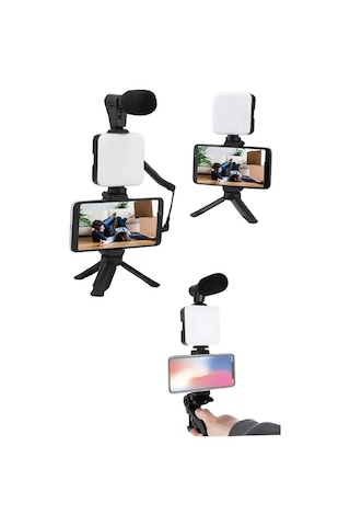Mey İthalat Akıllı Telefon Vlog Kiti Tripod Mini Mikrofonlu Telefon Tutucu Renk
