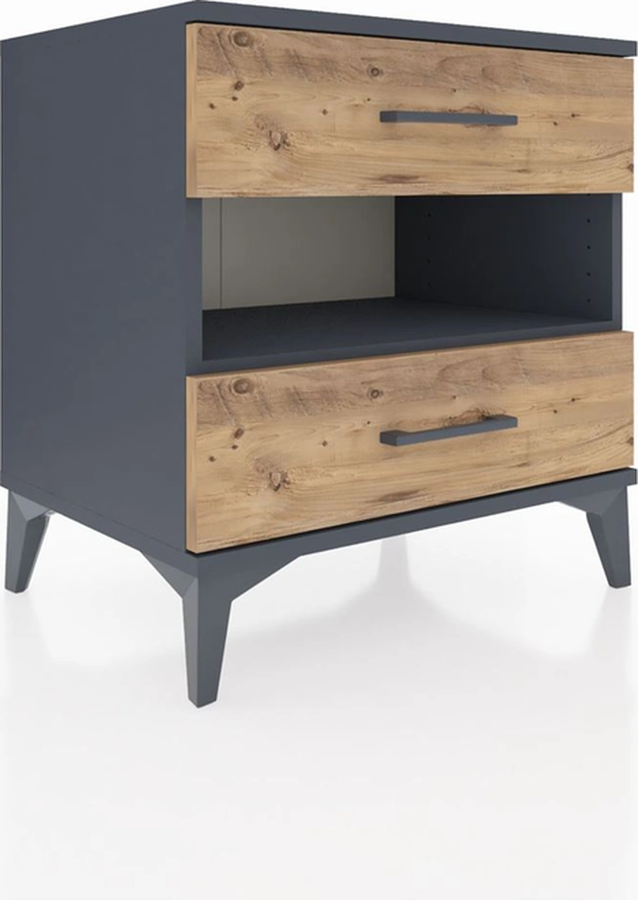 Hyperion Komodin Tek Raflı 2 Çekmeceli 60x44x64 Antrasit-çam Antrasit