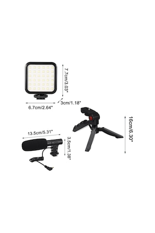 Profesyonel Vlogging Seti Video Kiti Tripod Mikrofon Led Işık Tel