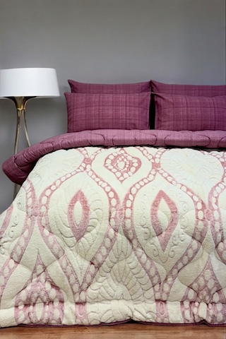 Alla Turca Desenli Jakarlı Wellsoft Uyku Seti-özel Çanta Hediyeli-düz Çarşaflı 2 Yastık Kılıflı, Pembe/gül Kurusu Gül Kurusu