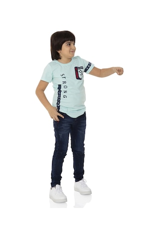 Toontoy Kids Toontoy Erkek Çocuk T-shirt Strong Baskılı Turkuaz