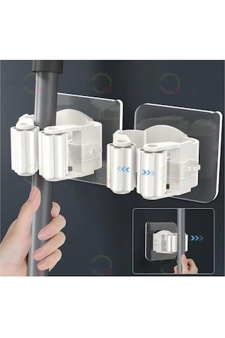 Mainshop Pratik Fırça Süpürge Paspas Mop Tutucu Askı Aparatı Yapışkanlı Sihirli Tutacak 2 Adet M-310 Beyaz