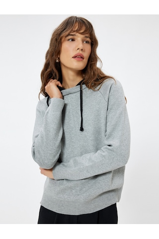 Koton Kapşonlu Triko Sweatshirt Kazak Renk Kontrastlı Gri 5wak90241ht Gri