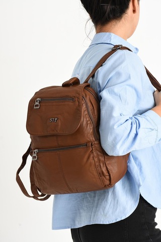 571 Collections Yıkanmış Deri Sırt Çantası Taba Model: 571-9-11a - Taba