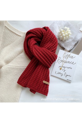 Kadın Sonbahar/kış Yüz Eşarp: Kalın Yün, Her Kombine Uygun-kırmızı Kırmızı