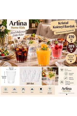 270 Cc Kristal Görünümlü Plastik Kokteyl Bardağı 20'li Beyaz