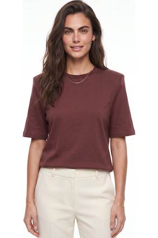 Onloox Kadın Koyu Kızıl Kahve Koyu Kızıl Kahve Pamuklu Bisiklet Yaka Basic Form Vatka Detaylı Kısa Kollu T-shirt
