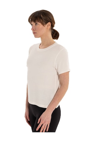 Inguz Modal Bisiklet Yaka Basic Yoga T-shirt Ekru