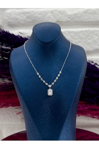 925 Ayar Gümüş Pırlanta Montür Baget Desenli Popüler Kadın Kolye Gümüş