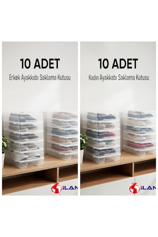 Dripon-20'li Set 10 Erkek-10 Kadın Şeffaf Ayakkabı Saklama Kutusu-havakanallı-ayakkabı Düzenliyici Şeffaf