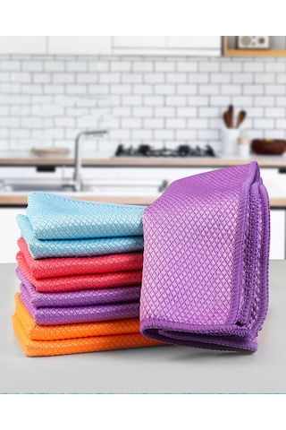 Tenfowee Ultra İnce Mikrofiber 5'li Cam Ve Araç Temizleme Havlusu, Su Emici Balık Pul Desenli Diğer