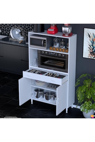 Modilayn Vio Fırın Dolabı 100x163,4x32.5 Cm Çekmeceli Kapaklı Mini/midi Mikrodalga Mutfak Dolabı Beyaz