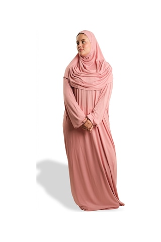 2 Parça Namaz Elbisesi Viskon Düz 2504 06 Pudra