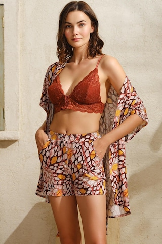 Anıl 5759 İp Askılı V Yaka Kadın Pamuklu Geometrik Yazlık Mini Dantel Detaylı Şort Sabahlık 001