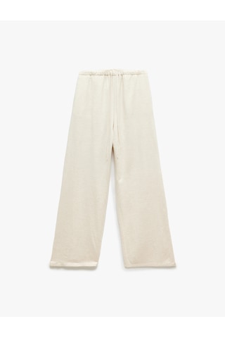 Koton Beli Bağlamalı Viskon Keten Karışımlı Yüksek Bel Bol Paça Pantolon Bej 5sak40215uw Ekru