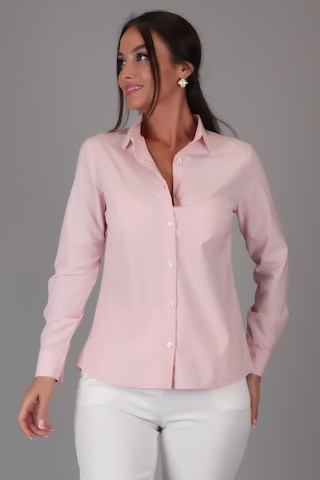 Sweetness Kadın Pudra Pembe Likralı Uzun Kol Pamuklu Klasik Gömlek Pembe