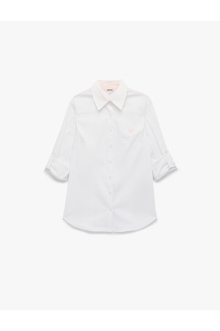 Koton Pamuklu Slim Fit Kolları Katlama Detaylı İşlemeli Uzun Kollu Poplin Gömlek Beyaz 7wak60023uw