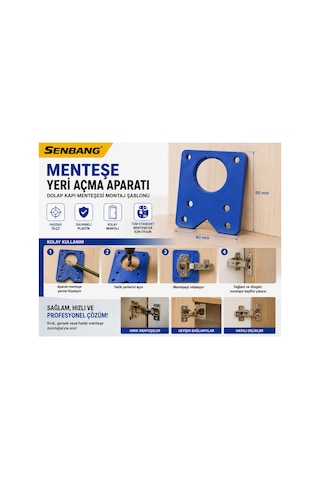 Senbang Menteşe Yeri Açma Aparatı Dolap Kapak Menteşe Montaj Şablonu Delik Açma Kılavuzu Mobilya Matkap Aparatı