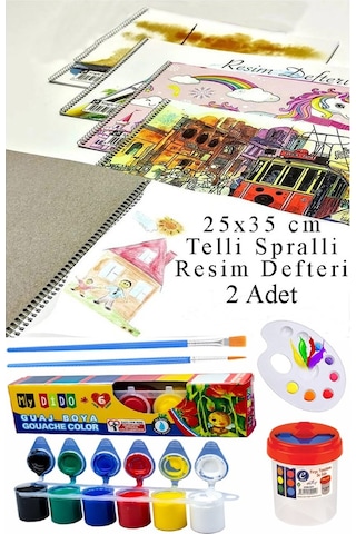 6 Renk Guaj Boya Mydido 25x35 Cm Telli Spralli Resim Defteri Palet Resim Fırçası 15 Yaprak Guajboya Resim Defteri Çok Renkli