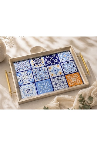 1029 Gümüş Tepsi 50x31x4 Cm Çok Renkli
