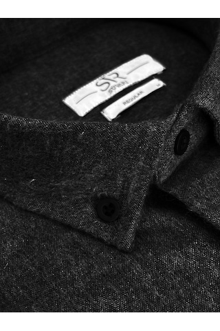 Süvari Bol Kesim Cepli Siyah Düz Flanel Kışlık Erkek Gömlek Siyah