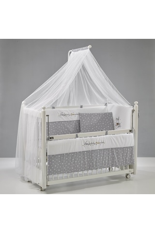 Meltem Kids Mondo Anne Yanı Ahşap Sallanır Beşik 60 x 120 CM (Beyaz-Moon) Gri