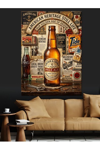 American Heritage Bira Reklam Tabelası Dekoratif Kanvas - Mdf Ahşap Tablo