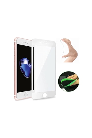 Apple Uyumlu   iPhone 8 Plus Ekran Koruyucu Seramik Nano Cam Esnek Tam Full Kaplayan Kırılmaz Beyaz
