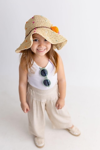 Oliventhekid Korsajlı Büzgülü Keten Kız Çocuk Pantolon Bej Bej