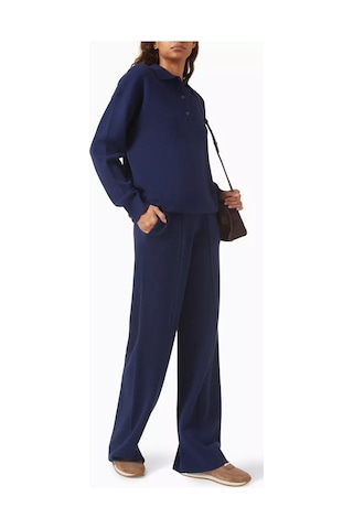 12storeez Relaxed Fit Merino Yünü Karışımlı Pantolon, Geniş Paça Ve Lastikli Bel Lacivert