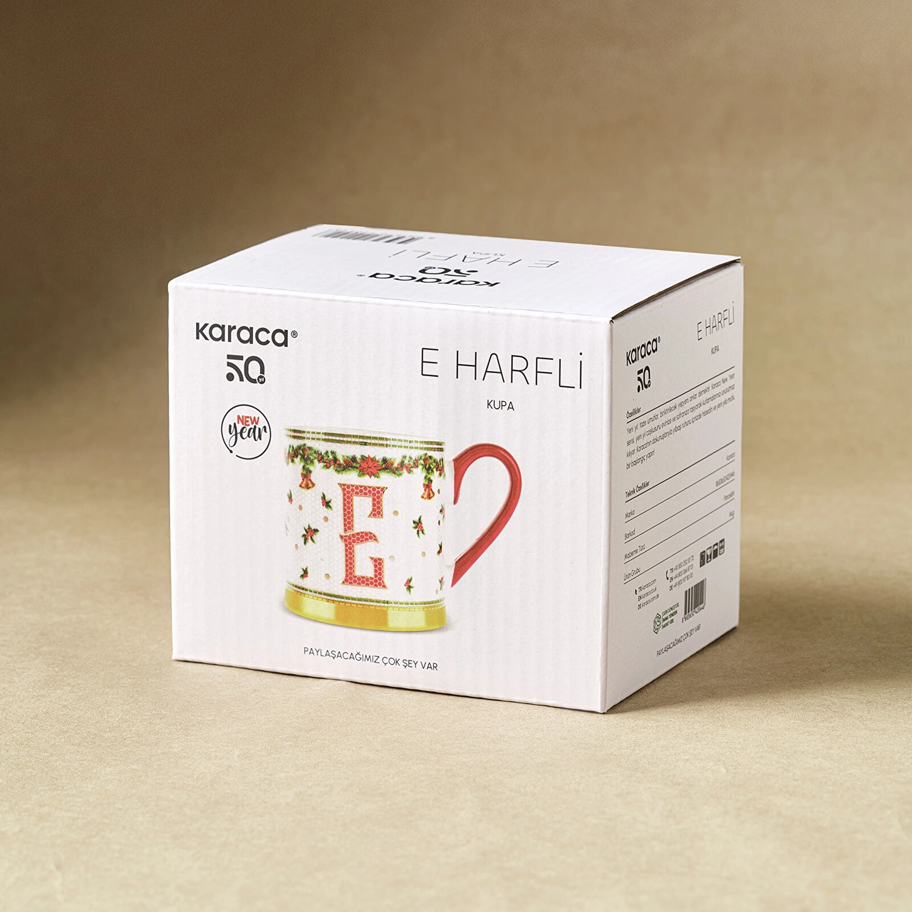 Karaca New Year Yılbaşı Petek E Harfli Kupa 330 Ml Kırmızı