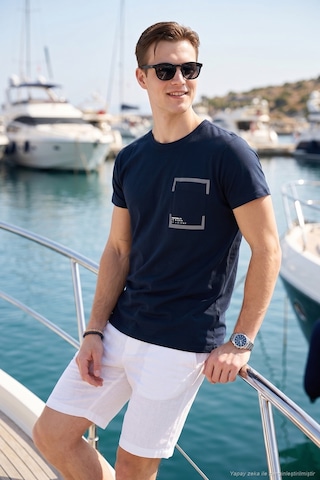 Buratti Bisiklet Yaka Pamuklu Slim Fit Erkek T Shirt 541Rework Lacivert