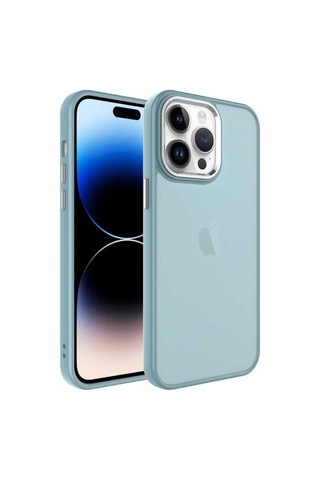 Apple Uyumlu iPhone 14 Pro Kılıf Buzlu Sert Pc Zore May Kapak Mavi