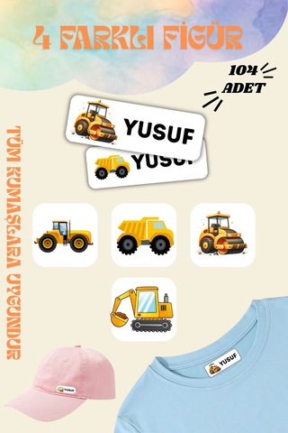 İsme Özel 104'lü Kıyafet Etiketi - 30 Saniyede Ütülü Çözüm - Okul İçin Yıkanabilir İsimlik - Traktör - 743306447 Diğer