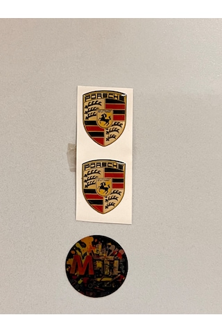 Porsche Damla Sticker Etiket Kabartmalı 3dsilikon Direk Arma Porsche Etiketçilere Özel 2adet 3,5x3cm Çok Renkli