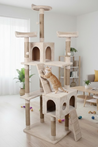 Missidea Cat City Yeni Rezidans Kedi Oyun Evi Ve Tırmalama Bej