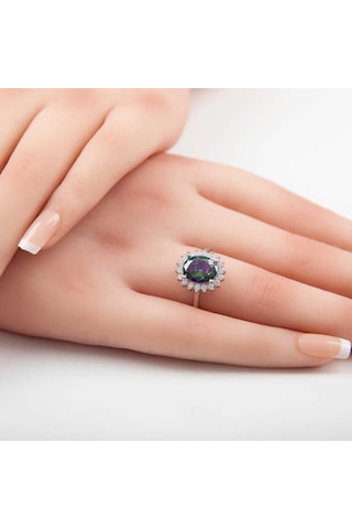 Gümüş Mistik Topaz Taşlı Oval Kadın Yüzük