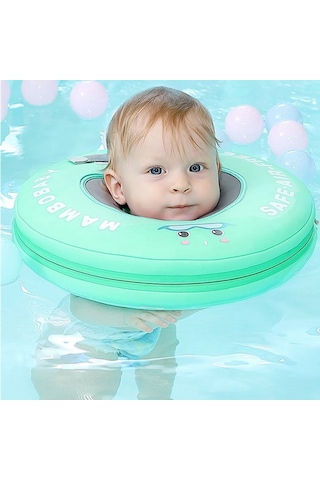 Mambobaby Emniyet Kemerli Bebek Yüzme Boyun Simidi - Yeşil Çok Renkli