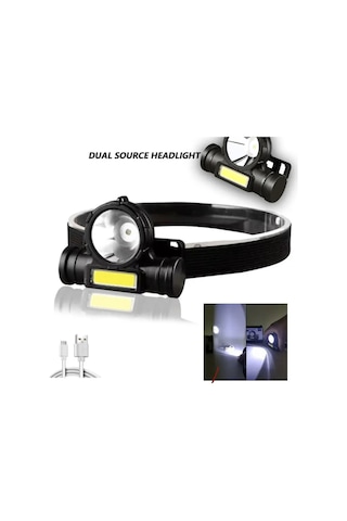Far Su Geçirmez Cob Fener Kafa Lambası Usb Şarj Edilebilir 18650 Far Lambası Balıkçılık Meşale Siyah