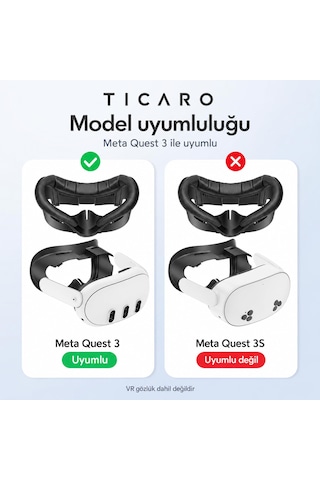 Tıcaro Meta Quest 3 İle Uyumlu Pu Yüz Pedi Ve Arayüz Çerçevesi, Siyah