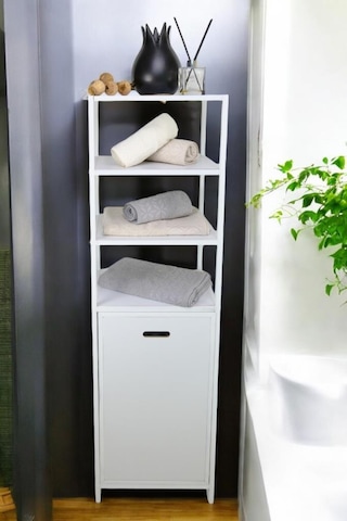 Digithome Metal Kirli Sepetli 4 Raflı Çok Amaçlı Banyo Düzenleyici Raf Organizer Beyaz/beyaz Mrs-015 C1-1-369 Beyaz
