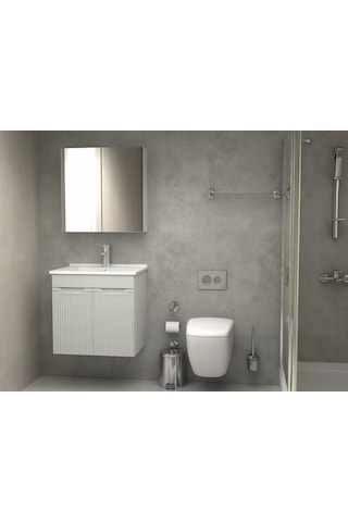 Banyo Dolabı Aynalı Cnc İşlemeli Membran Kapaklı 65 Cm Gri