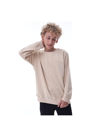 Bej Erkek Çocuk Sweatshirt Rahat Kalıp Pamuklu İki İplik Kumaş Bej